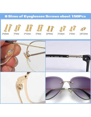Kit de Reparación de Gafas AccEncyc Dorado con Tornillos y Destornilladores