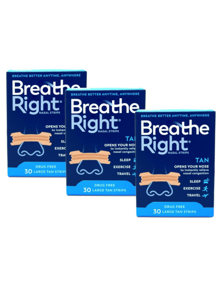 Tiras Nasales Breathe Right Original Beige Grande 30 Unidades