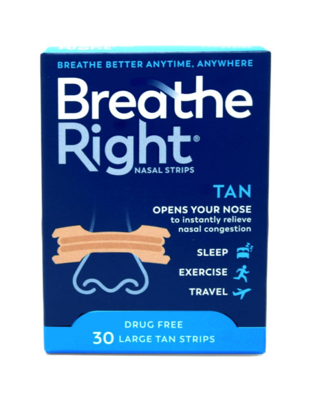 Tiras Nasales Breathe Right Original Beige Grande 30 Unidades