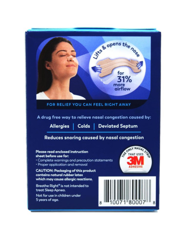 Tiras Nasales Breathe Right Original Beige Grande 30 Unidades