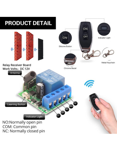 Interruptor Remoto Inalámbrico DieseRC 12V 1CH RF 433Mhz