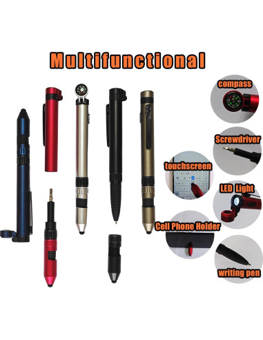 Bolígrafo Multifuncional LED Genérico con Brújula - 5 Pcs