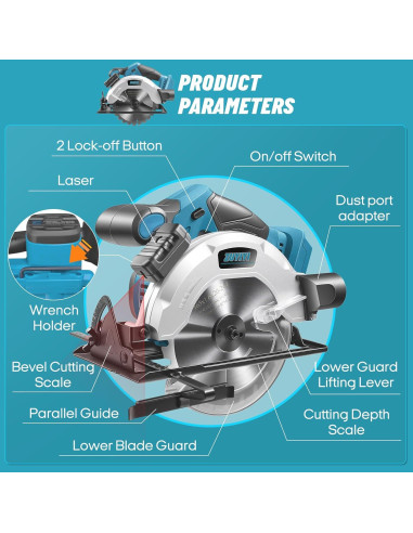 Sierra Circular Inalámbrica ZUYIYI 18V 4500RPM 165.1mm