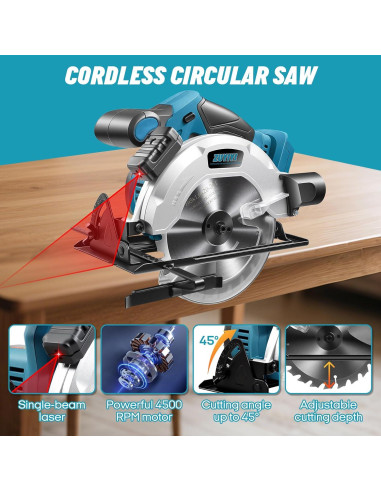 Sierra Circular Inalámbrica ZUYIYI 18V 4500RPM 165.1mm