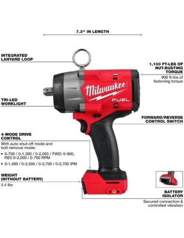 Llave de Impacto Milwaukee M18 FUEL 1/2" 1220.6 Nm