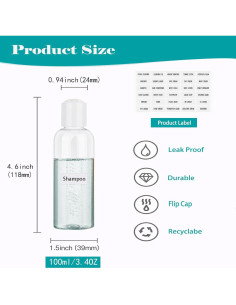 Kit de Botellas de Viaje HUIYI 100ml Aprobadas por TSA - 4 Piezas 2