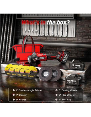 Amoladora Angular Inalámbrica Avhrit 21V 800W 3 Velocidades