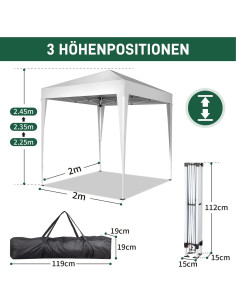 Carpa Gazebo Portátil Gearvato 2x2m Impermeable Blanca 2