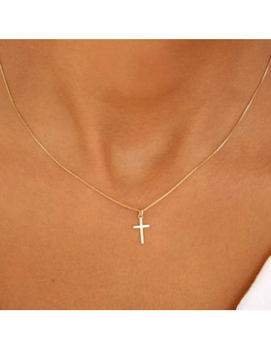 Collar de Cruz Dainty Chapado en Oro 14K para Mujeres 40.64 cm