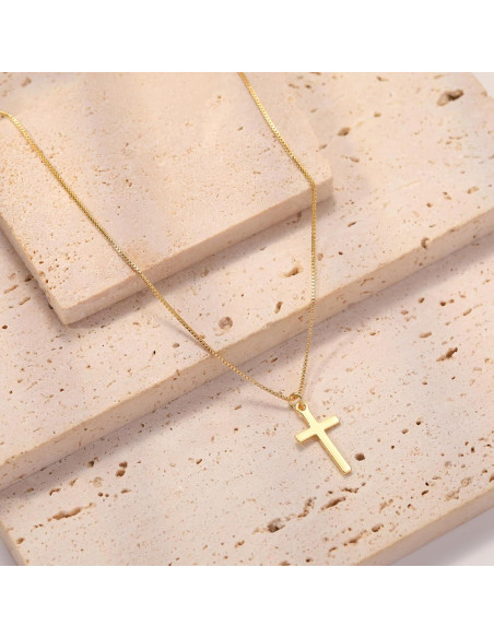 Collar de Cruz Dainty Chapado en Oro 14K para Mujeres 40.64 cm