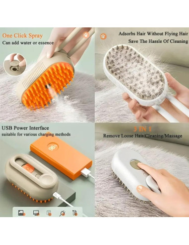 Cepillo de Vapor 4 en 1 MENGWO para Gatos y Perros - Antiestático