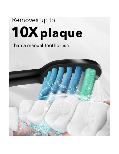 Cepillo de dientes eléctrico MySmile negro, 48000 VPM, 6 cabezales