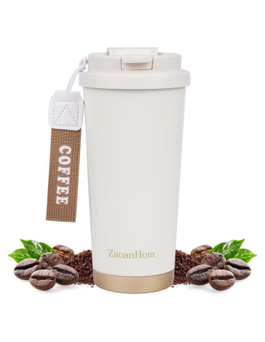 Taza de Café Aislada ZaoanHom 532 ml Blanca con Tapa a Prueba de Fugas