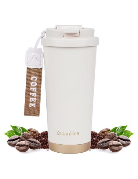 Taza de Café Aislada ZaoanHom 532 ml Blanca con Tapa a Prueba de Fugas