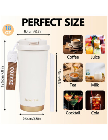 Taza de Café Aislada ZaoanHom 532 ml Blanca con Tapa a Prueba de Fugas