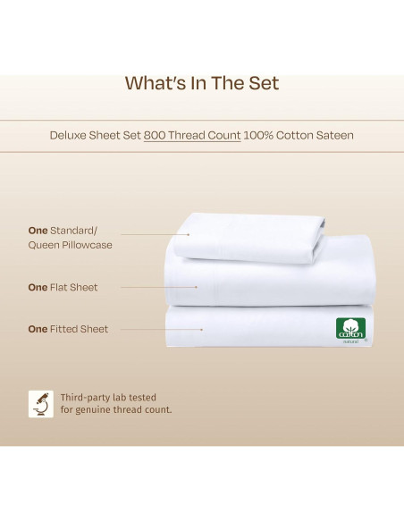 Conjunto de Sábanas Twin California Design Den 800 Hilos Algodón Satén Blanco