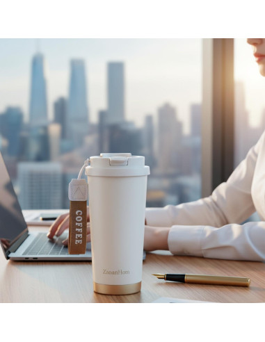Taza de Café Aislada ZaoanHom 532 ml Blanca con Tapa a Prueba de Fugas