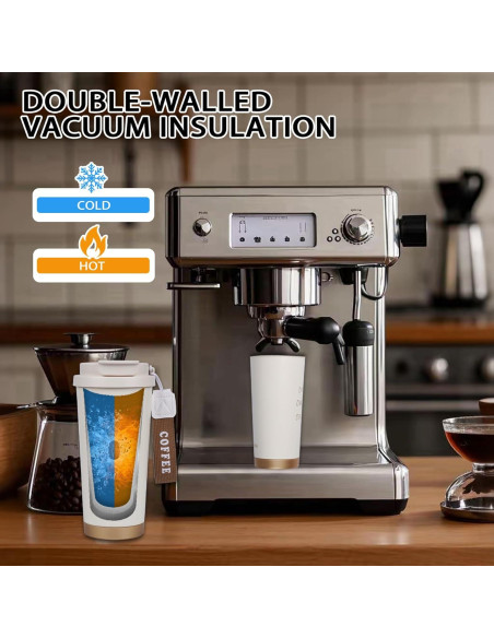 Taza de Café Aislada ZaoanHom 532 ml Blanca con Tapa a Prueba de Fugas