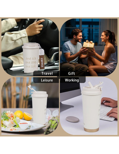 Taza de Café Aislada ZaoanHom 532 ml Blanca con Tapa a Prueba de Fugas