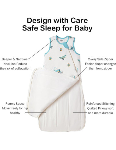 Saco de Dormir BubblePanda Rayón Bambú 0-6 Meses Dinosaurio