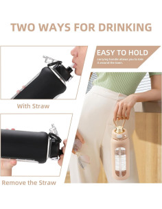 Botella de Agua de Vidrio SIEROZUR 32oz con Popote y Asa 2