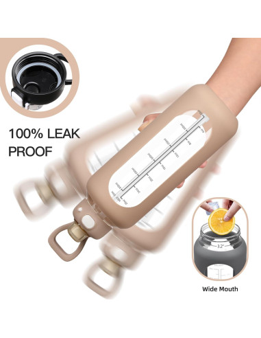 Botella de Agua de Vidrio SIEROZUR 32oz con Popote y Asa