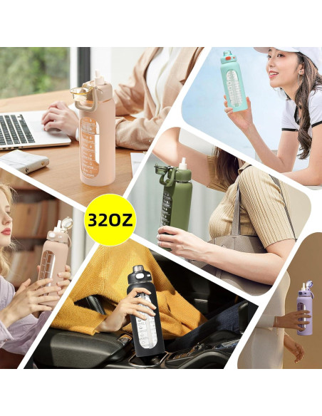 Botella de Agua de Vidrio SIEROZUR 32oz con Popote y Asa