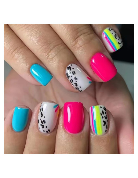 Uñas Postizas Cortas Cuadradas Geyakal - 24 Piezas Rosadas