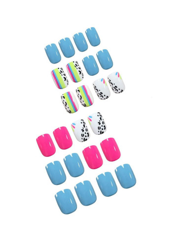 Uñas Postizas Cortas Cuadradas Geyakal - 24 Piezas Rosadas