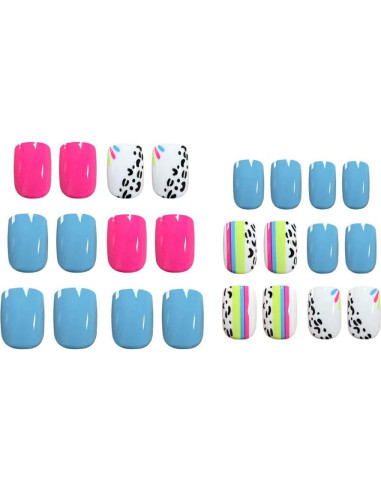 Uñas Postizas Cortas Cuadradas Geyakal - 24 Piezas Rosadas