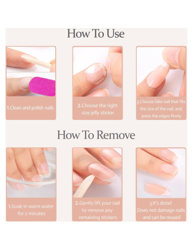 Uñas Postizas Cortas Cuadradas Geyakal - 24 Piezas Rosadas