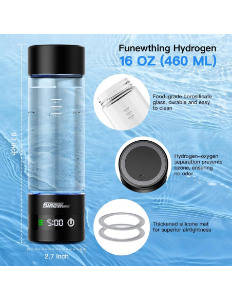 Botella de Agua de Hidrógeno funewthing 460ml con Pantalla LED