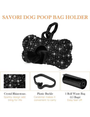 Dispensador de Bolsas de Excremento SAVORI Negro con Mosquetón