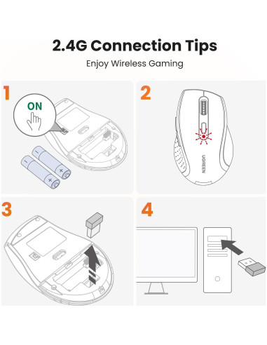 Ratón Inalámbrico Ergonómico UGREEN 2.4GHz 1600 DPI USB