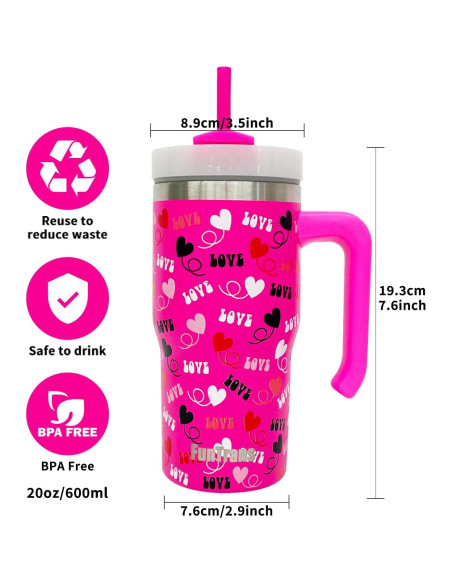 Taza de Acero Inoxidable 590 ml FunTrans Corazón con Tapa