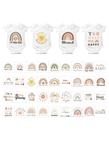 Calcomanías Transferibles Teling 36 Pcs Arcoíris para Baby Shower