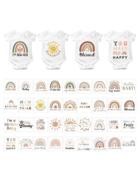 Calcomanías Transferibles Teling 36 Pcs Arcoíris para Baby Shower