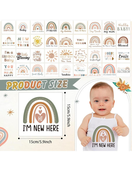 Calcomanías Transferibles Teling 36 Pcs Arcoíris para Baby Shower