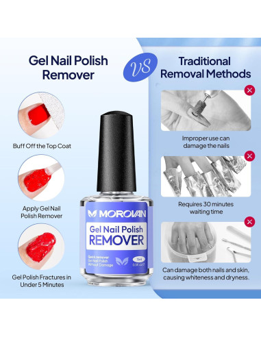 Removedor de Esmalte de Uñas en Gel Morovan 15ml Sin Acetona