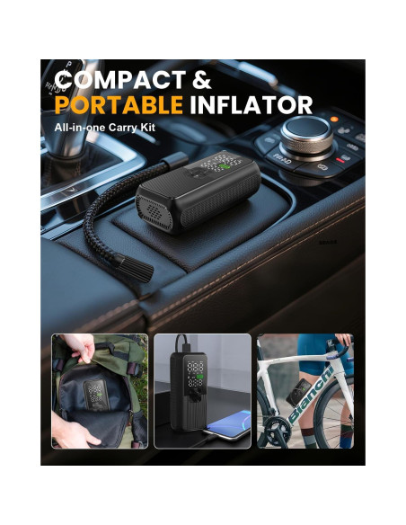 Compresor de Aire Portátil Anycash T05-E 150PSI con Luz LED