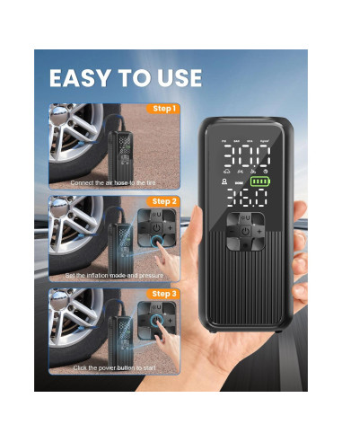 Compresor de Aire Portátil Anycash T05-E 150PSI con Luz LED