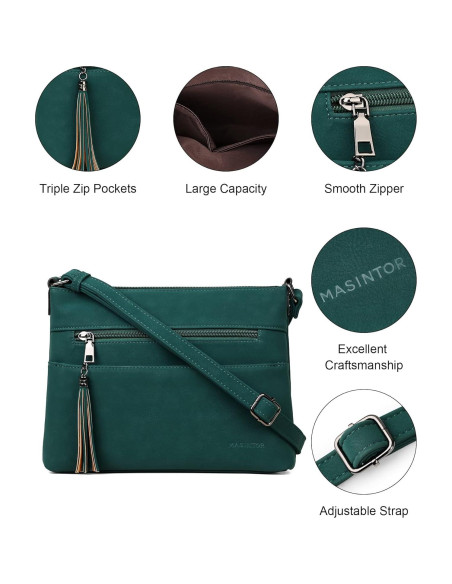 Bolso Cruzado Mediano MASINTOR Verde Vintage de Cuero Vegano