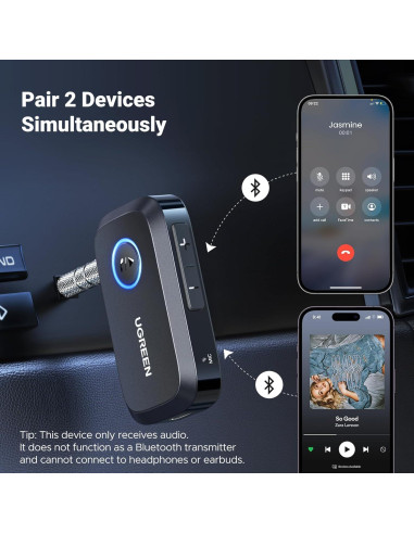 Adaptador Bluetooth UGREEN 5.4 Aux 3.5mm para Coche - 15H Batería