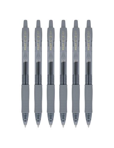 Bolígrafos de Gel Pilot G2 Premium 0.7mm Retráctiles Gris - 6 Unidades