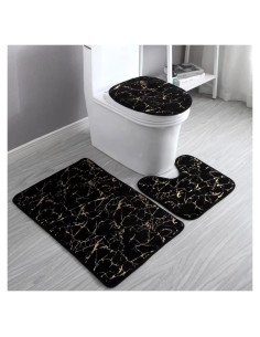 Juego de 3 Alfombrillas de Baño Antideslizantes Eanpet Mármol Negro Dorado