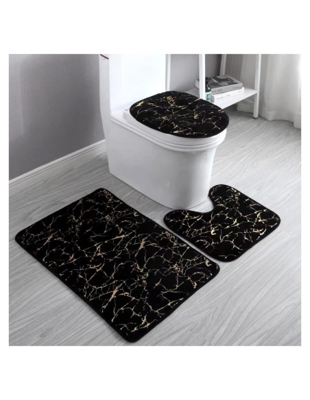 Juego de 3 Alfombrillas de Baño Antideslizantes Eanpet Mármol Negro Dorado