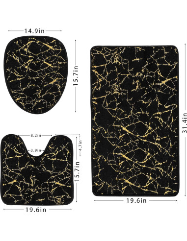 Juego de 3 Alfombrillas de Baño Antideslizantes Eanpet Mármol Negro Dorado