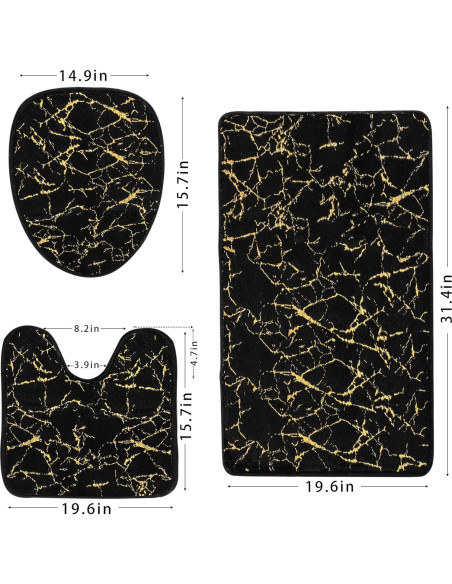 Juego de 3 Alfombrillas de Baño Antideslizantes Eanpet Mármol Negro Dorado