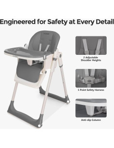 Silla Alta Plegable 3-en-1 Cochildor - Ajustable, Reclinable, Gris 2