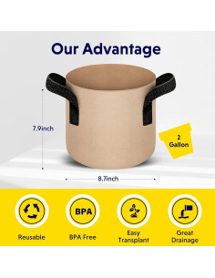 Bolsas de Cultivo YSSOA 5-Pack 7.6L Tela No Tejida 2